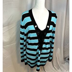 Michael Kors Striped Long Sleeve Top Lace Rings Open Front Sweater Womens